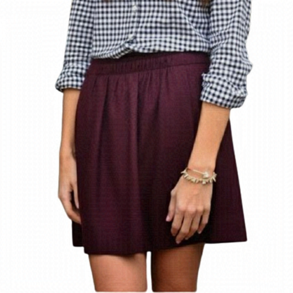 J. Crew Skirt Wool Blend Preppy Burgundy Ruched Waist Gold Lined